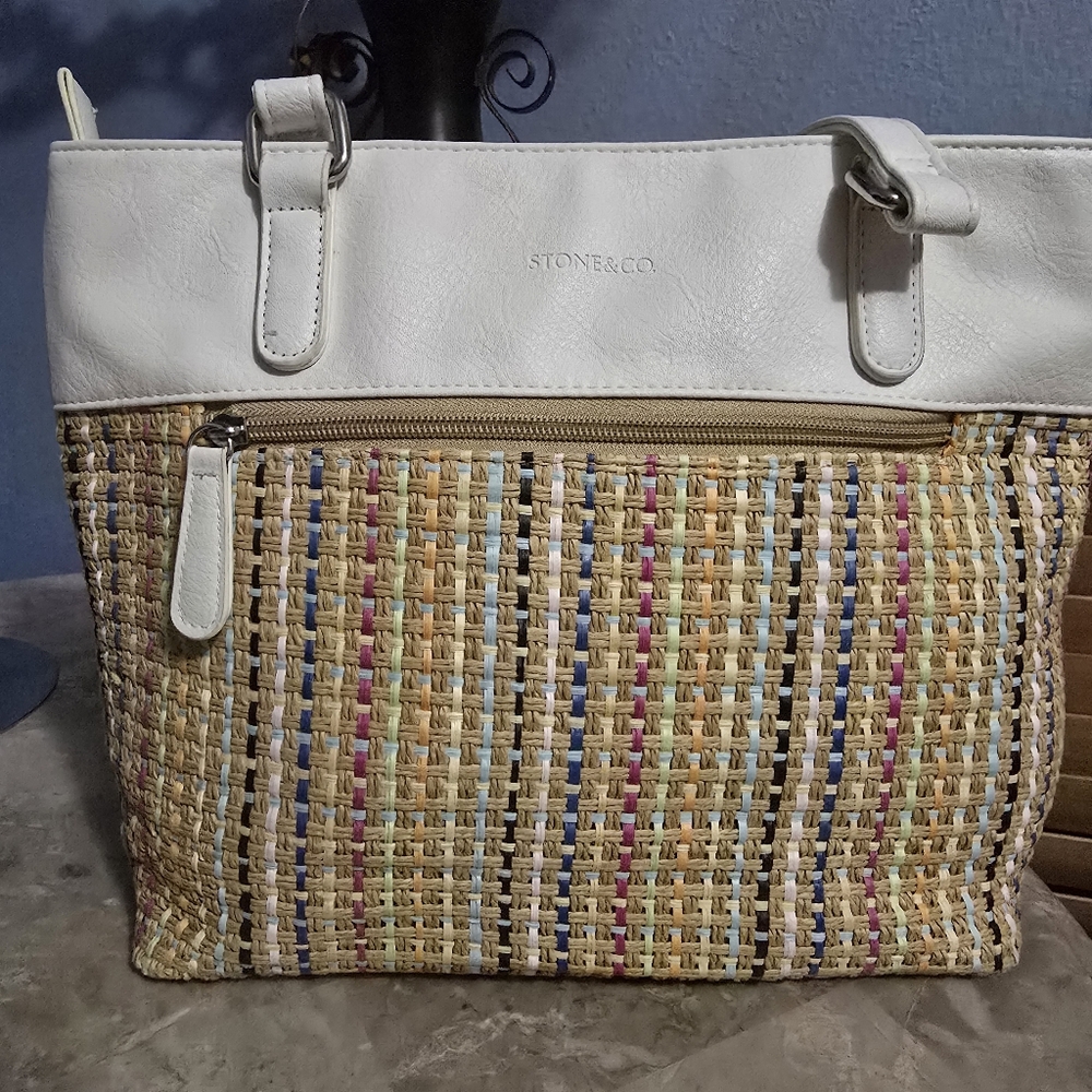 Stone & Co. Cohasset Cream & Multicolor Woven Straw Shoulder Bag - Picture 5 of 16